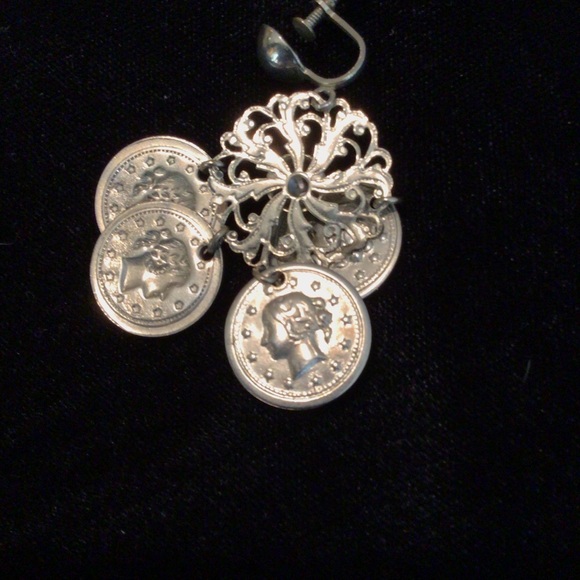 Silver-toned Coin Clip-on Earrings - Picture 5 of 6